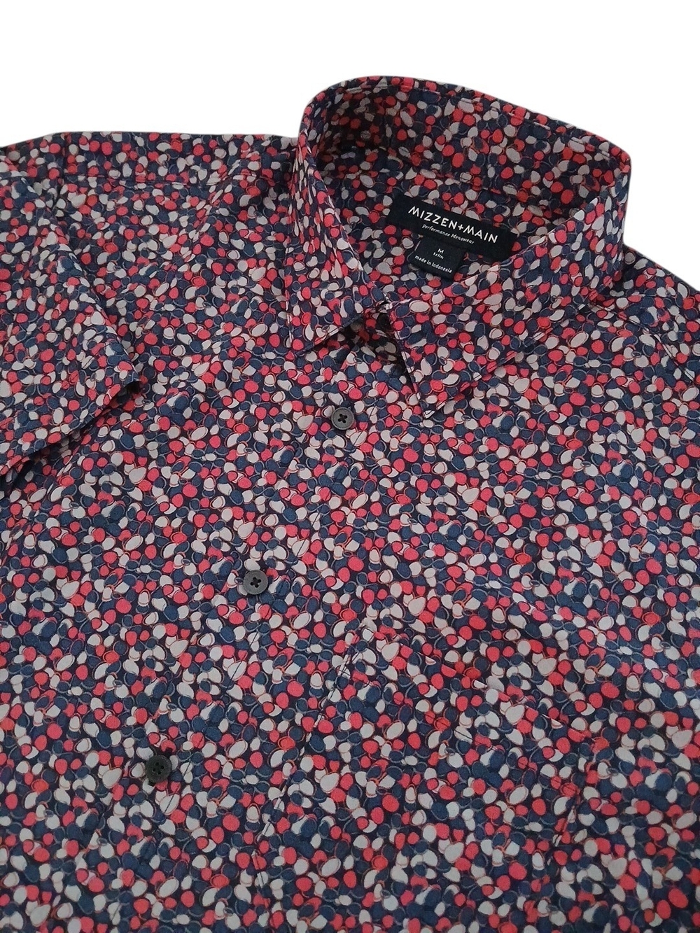 Mizzen+Main Performance Menwear Micro Dot Print Dress Shirt Medium Trim